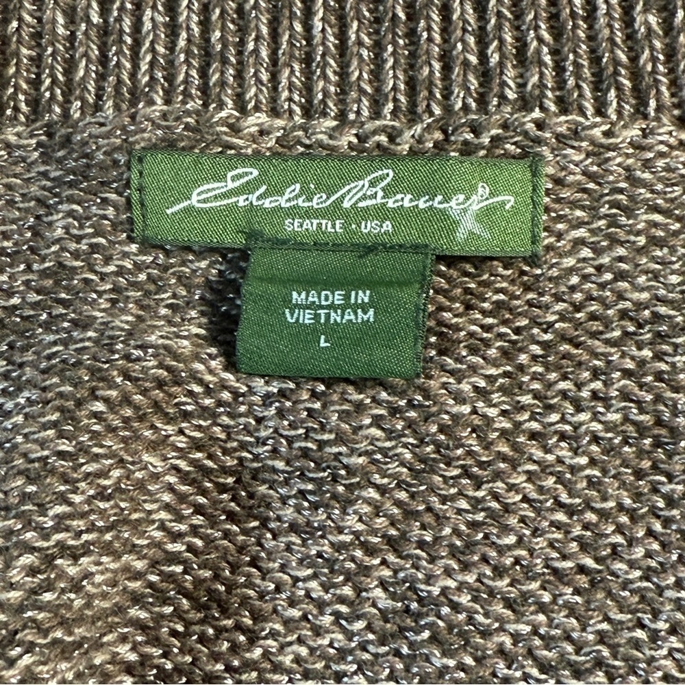Eddie Bauer Shawl Collar Marled Brown Cardigan Size Medium Grandpa Outdoor Long - Picture 9 of 11